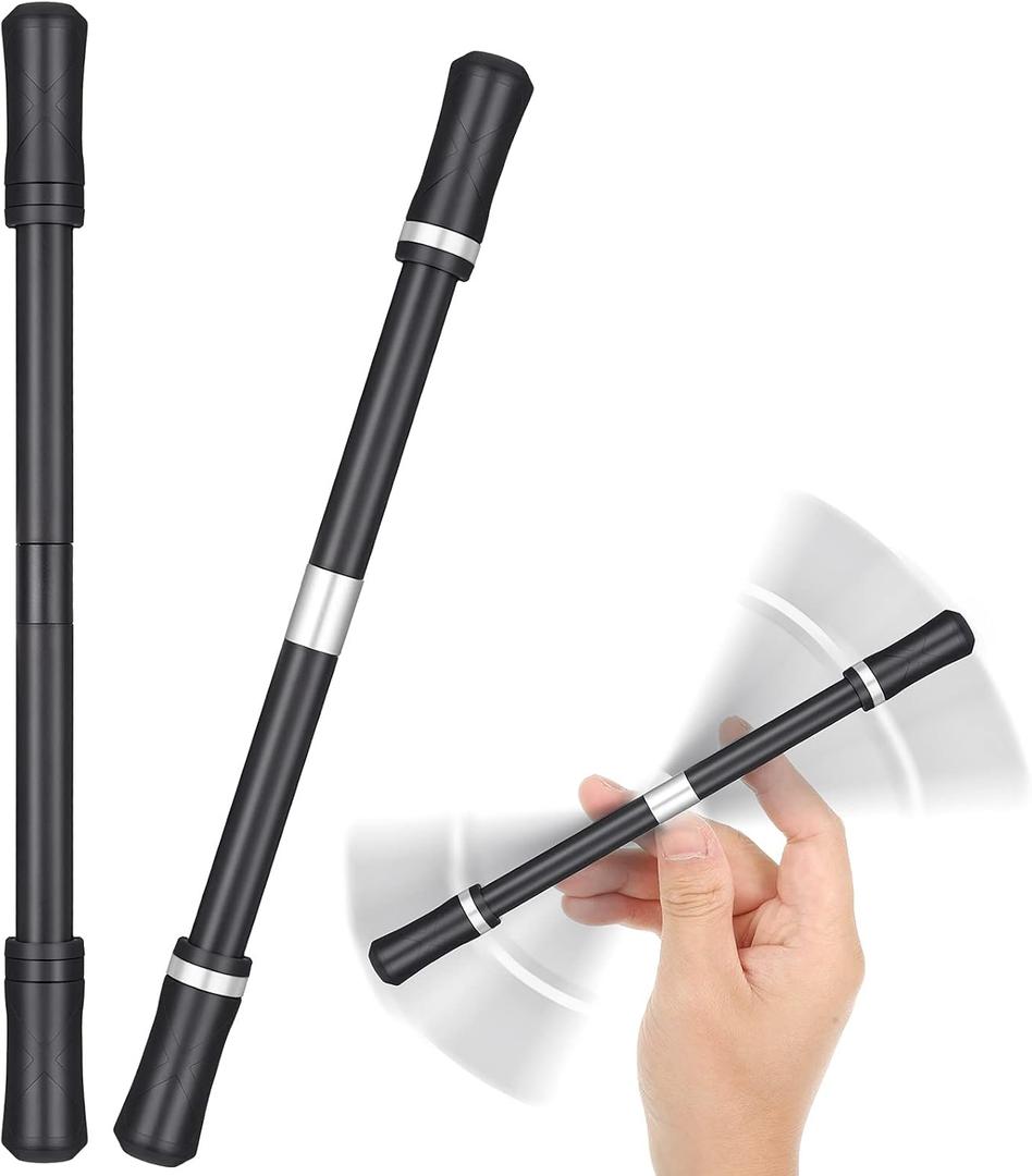 Outus 2 Pieces Spinning Pen Rolling Finger Anxiety Fidget Weighted Pens Cool Rotating Twirling Pencil for Adults Office Supplies, Silver and Black