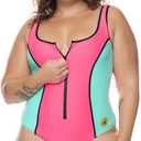 Body Glove Women's Time After Time Plus Size One-piece Swimsuit Zip Front, Shelf Bra, Power Mesh, Size: 2X