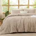Bedsure Boho Tufted Khaki Comforter Set Queen Size, GentleSoft 3 Pieces Boho Farmhouse-Style Decor Bedding, Arch Bedding for All Seasons, 1 Bed Comforter, 2 Pillow Shams, 90x90 Inches