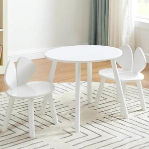 VECELO Activity Table and 2 Chair Set, Wooden Playroom Furniture, Modern Design, Compact Size, Easy Assembly, Matte White