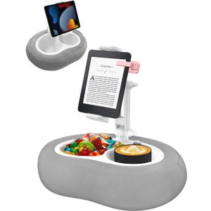 Tablet Pillow Stand, Compatible with 5"-12.9" Kindle, iPad, Phone/Tablet, Google, Samsung, 360 Rotating Phone Holder for Bed, Soft Plush Fabric, Detachable Bowl, Reading and Relaxation on Bed, Gray
