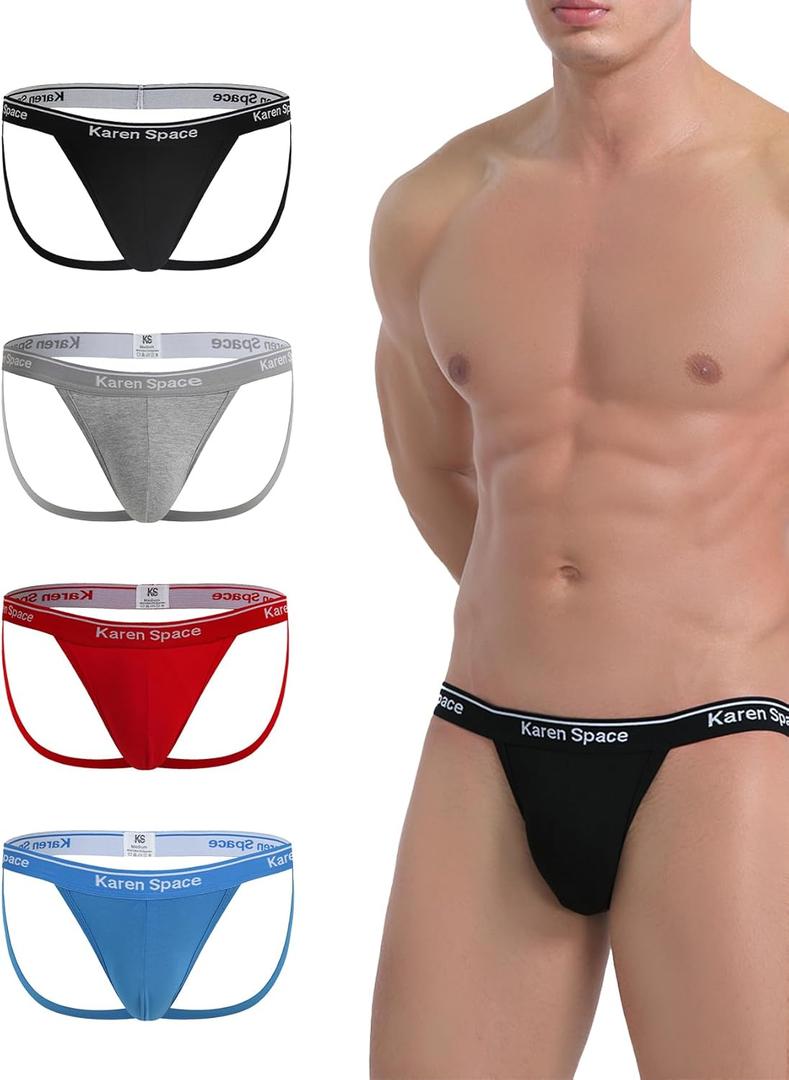 KAREN SPACE Sexy Athletic Supporters Men's Underwear Breathable Jockstrap Mens Cotton Thong (S)