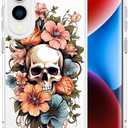 Compatible with Samsung Galaxy S25 Edge Cases with Design, Cute Transparent Designer Phone Case for Women Girls Girly with Heavy Duty Protective Bumper (Clear Skull & Flowers)