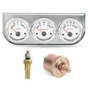 JDMSPEED 2" 52mm Triple Gauge Set (Oil Pressure Gauge + Water Temperature Gauge + Volt Meter) 3in1 for 12V Cars 3 Gauge Cluster Kit with Silver Console