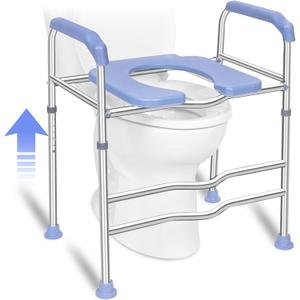 Raised Toilet Seat with Handles and Large Seat, Up to 400lbs Commode Chair for Toilet with Arms, Toilet Seat Risers for Seniors, Disabled and Pregnant, Widen for Fit Any Toilet