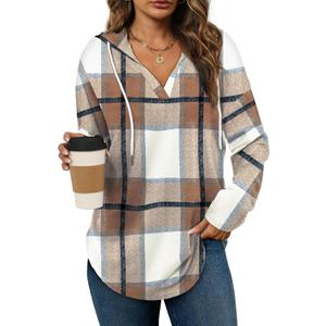 Bofell Womens Fashion Tops Hoodies for Women Pullover Oversized Sweatshirts Long SLeeve Shirts Loose Fit (Large, Brown Plaid)