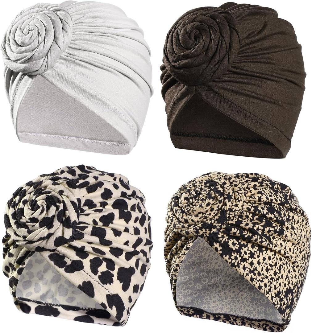 Artilady Stretch Turban Hats for Women - African Knot Headwraps Soft Pre Tied Bonnet Hair wrap Pretied for Black Women (Color Set 7)