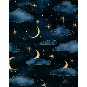 Cloudy Starry Night Peel and Stick Wallpaper Vintage Green Leaf Contact Paper Dark Floral Wall Mural Home Vinyl Waterproof Self Adhesive Removable Renter Friendly Wall Paper 17.5" x 118"