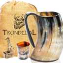 Pack of 9 Viking Drinking Horn Mug - Unique Gifts for Men, 15-20 Oz Natural Ox Horn Cup & Cofee Stein | Cool Unique Gift for Brother or Dad, Home Decor Accessories | Shot Glasses for Beer, Ale, Mead, Whiskey