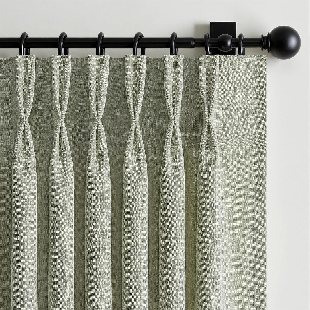 102 Inch Curtains 2 Panels Set,Two Packs Pinch Pleat Back Tab Linen Window Semi Sheer Privacy Thick Decorative Curtain Drapes for Living Room Bedroom,40x102 in Long,Sage Green