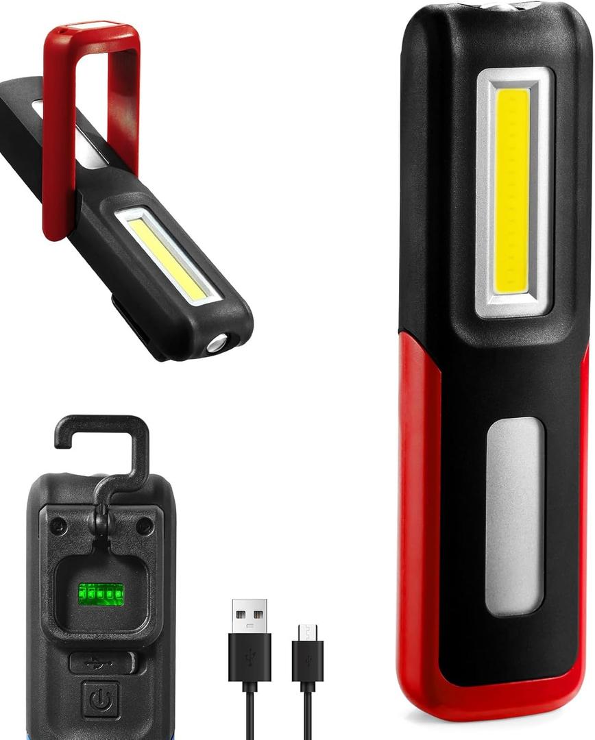 Rechargeable LED Flashlight Magnetic Light, Portable Work Light Trouble Lights Lamp for Mechanics, Compact Reliable and Super Bright Flash Light for Tool Gifts for Men(Red)