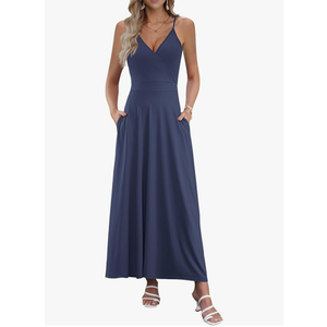 AUSELILY Womens Summer Dress 2025 Sleeveless V Neck Formal Party Evening Cocktail Long Dress with Pockets XL