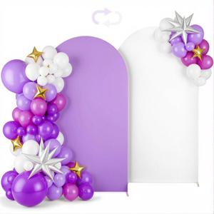 Babenest 7.2FT Arch Backdrop Cover (One Piece Double Color), Purple and White Spandex Fitted Backdrop for Photography, Round Top Chiara for Party Ceremony Birthday Baby Shower Anniversary Decoration
