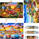 Small Jigsaw Puzzles for Adults 150 Pieces American Retro Illustration Mini Jigsaw Puzzles Challenging 6 x 4 Inches, 3 Pcs,Mini Easel Included