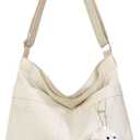 Economical Cotton Canvas Tote Bag,Women Hobo Shoulder Bag Crossbody Handbag with 3 External Pocket,Zipper Closure