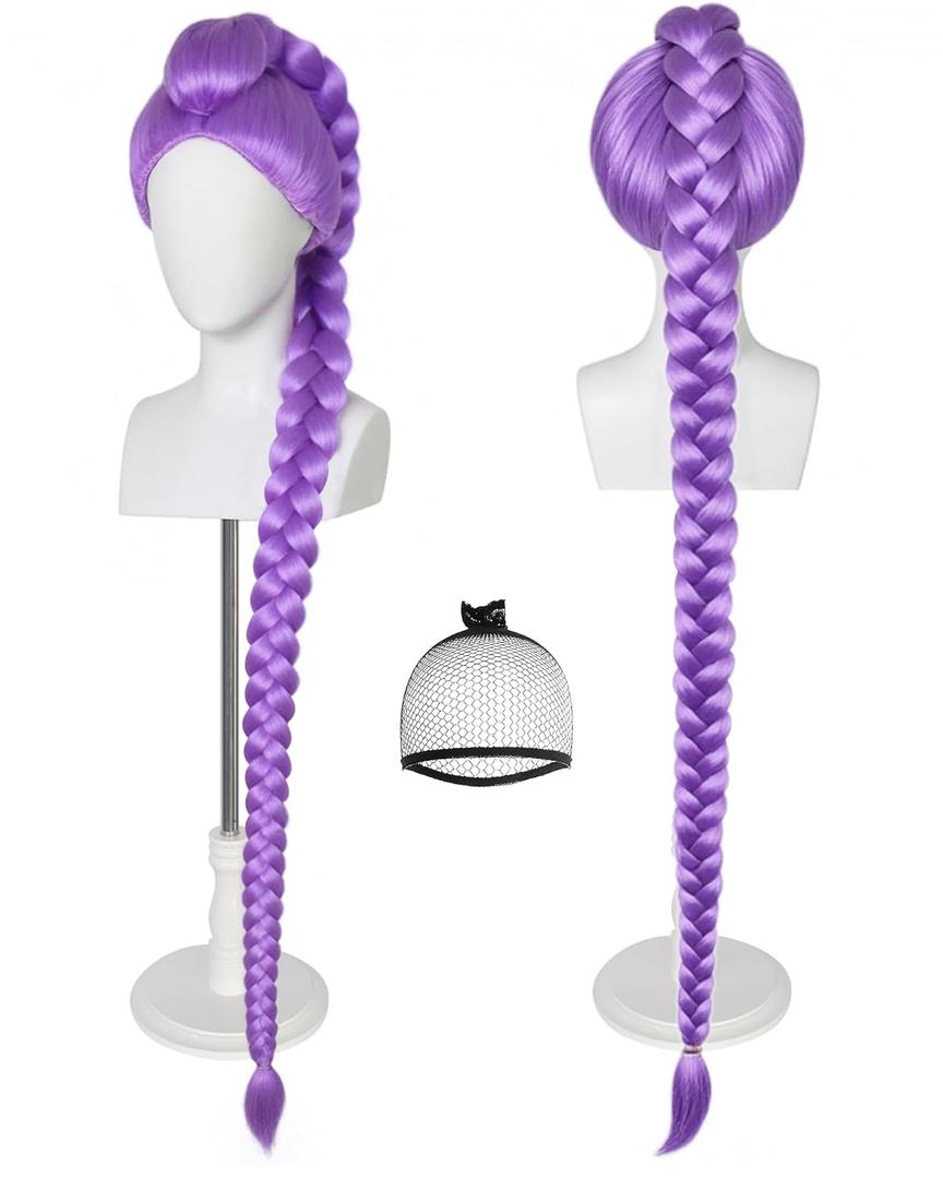 IMEYLE Long Purple Braided Wig for Women Adults Long Purple Wigs with Thick Braided Singers Anime Cosplay Wigs for Stage Halloween Costume Outfit Party + Hair Cap