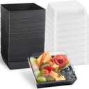 50 Pack 5 Inch Paper Charcuterie Boxes with Clear Lids, Square To Go Cake Slice Containers Small Bakery Boxes for Dessert, Cookies, Sandwich, Strawberries (Black)