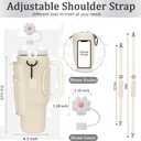 Water Bottle Carrier with Strap for Stanley 40 oz Tumbler,Personalized Initial ID Name Stanley Bag with Phone Pocket, Adjustable Strap, Stanley Cup Accessories (Cream)