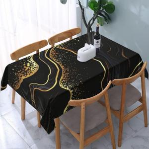 Black Gold Marble Texture Tablecloth, 54"x72" Rectangular, Modern Decorative Table Cover for Dining, Kitchen, Party Decorations