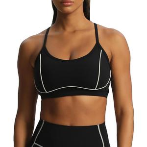 Aoxjox Women's Workout Sports Bras Fitness Backless Padded Training Gym Lexi Lined Bra Yoga Crop Tank Top (Large, Black/ Mink)