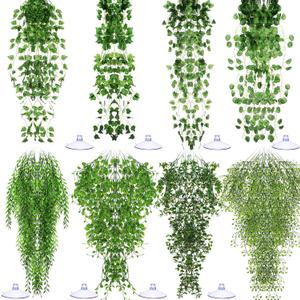 Suncalla Reptile Plants Terrarium Hanging Plants Vines Boston Climbing Terrarium Plant with Suction Cup for Bearded Dragons Lizards Crested Gecko Snake Crab Tank(Petite Leaf Series,Multiple Green)
