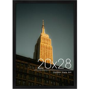 Golden State Art, 20x28 Frame, Black Solid Wood with Real Glass, 20 x 28 Picture Frames for Horizontal or Vertical Gallery Wall, Large Size Poster Frame, 1 Pack