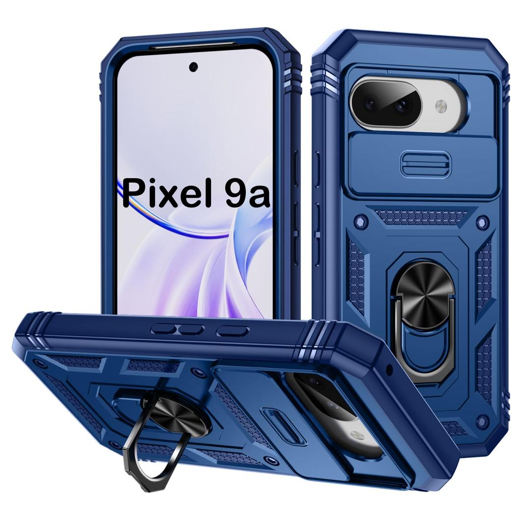 PASNEW for Google 9A Phone Case,360° Kickstand & Slide Camera Cover,Military Heavy Duty Full Body Hard Shell Phone Case for Google Pixel 9A Shockproof,6.3 inch,Blue
