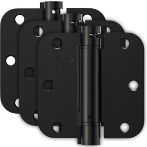 3 Pack Spring Loaded Door Hinges, Self Closing Door Hinges 3.5 Inch with 5/8'' Radius Corners, Adjustable Tension for Garage, Front, Back Door, UL Listed, Left and Right Hand, Matte Black