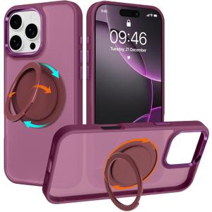 ZIYE Wine Red Case for iPhone 16 Pro Max Case with Stand [Compatible with MagSafe] Heavy Duty Protection Military Grade Shockproof Magnetic Cover with 360 Rotatable Ring Kickstand for Women Men