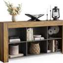 LITTLE TREE Console Table with Storage, 63-Inch Narrow Long Sofa Table, Entryway Table with 6 Cubes, Farmhouse Storage Shelves for Entryway, Living Room (11.8" D x 63" W x 31.5" H, Light Brown + Black)