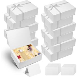 12 pcs Large White Gift Box with Lid,12x9x4 Inch Collapsible Gift Wrap Box with Ribbon, Party Favor Boxes for Presents, Valentine's Day, Wedding, Party Favor, Birthday, Bridesmaids Gifts