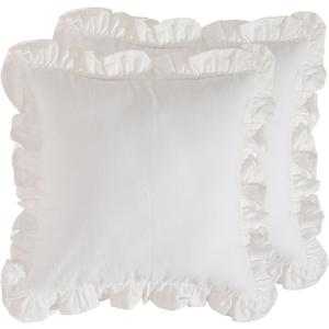 patdrea White Shabby Chic Decorative Throw Pillow Covers 18"x18" Set of 2,Farmhouse Linen Pillow Covers with Ruffles,Square Sturdy Throw Pillow Case for Couch Sofa Bed Living Room