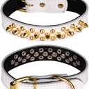 Spiked Studded Dog Collar, Genuine Leather Dog Collar, Adjustable Pet Collars for Small or Medium Pet (M, White)