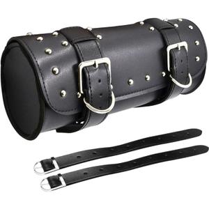 Shkalacar Motorcycle Bag, PU Leather Universal Saddlebag, Front Fork Handlebar Sissybar Storage Pouch, Compatible with Honda Kawasaki Suzuki Yamaha (Black)