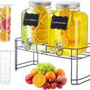 1.5 Gallon Glass Drink Dispensers for Parties, 2PACK Beverage Dispenser with Stand, Ice Cylinder and Stainless Steel Spigot 100% Leakproof, Beverage Dispenser for Lemonade Sun Tea