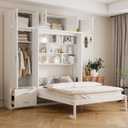 Merax Queen Size Murphy Bed with Top Cabinet, Shelves and Wardrobe, Fold into The Wall, Space-Saving Design Foldable Platform Bed Frame, Multifunctional Bed for Bedroom, Guest Room, Home Office, White