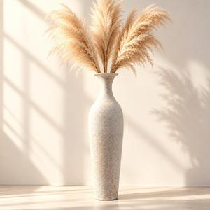 Tall Floor Vases, Boho Decor, Vintage Large Metal Vase for Pampas Grass
