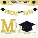 4 x Prom 2026 Banner, Prom Decorations 2026, Class of 2026 Graduation Party Supplies, Black Gold Glitter Proms Night Banner for High School Dance Photo Booth Wall Decor