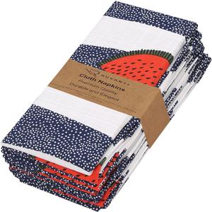 2 x RUVANTI Cloth Napkins Set of 6 Cotton 100%, 18x18 Inches Napkins Cloth Washable, Soft, Absorbent. Cotton Napkins for Parties, Christmas, Thanksgiving, Weddings, Dinner Napkins Cloth - Watermelon