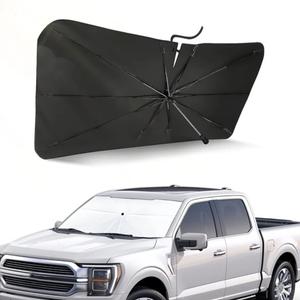 Soruci Windshield Sun Shade Umbrella for Tesla Cybertruck 2024 2025 Truck Accessories, Titanium Silver Coating for UV Ray Block Foldable Car Front Window Sunshade with Storage Pouch Keep Cool