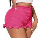 GORGLITTER Women's Ruffle Bloomer Shorts Elastic Waist Crochet Mini Frilly Shorts (Large, Hot Pink)