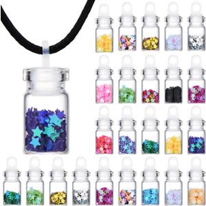 BBTO 48 Pieces Pixie Necklaces Confetti Dust Bottles Mini Glass Bottle Necklace Wish Glass Jar with Glitter for Fairy Birthday Festive Party Daily Supplies