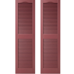 Builders Edge 14.5 in. W x 49 in. H Open Louver TailorMade Vinyl Cathedral Top Center Mullion Shutters Pair in Wineberry  BEL1140049078 