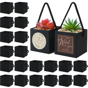 Temlum 2.5 Inch Succulent Wrap Bags (Fits 2.5 Pots) with Thank You & Watch Me Grow Stickers, Small Succulent Gift Box for Wedding, Baby Shower, Succulent Party Favors for Guests (Black 40pcs)