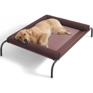 Cooling Elevated Dog Bed - Outdoor Medium Raised Dog Cot W/Breathable Mesh, Portable Pet Cot W/Removable & Waterproof Bolster,Elevated Dogs Beds