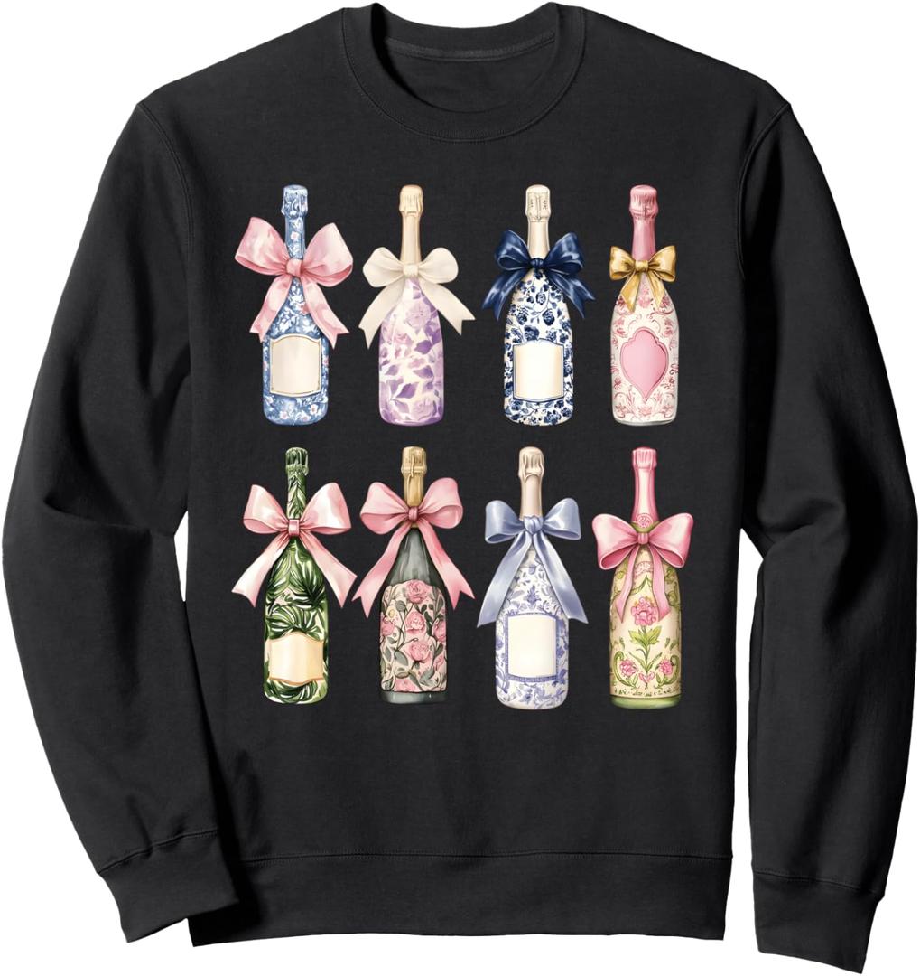 Christmas New year Champagne T-Shirt Glass Coquette Bottle Sweatshirt, Black Small