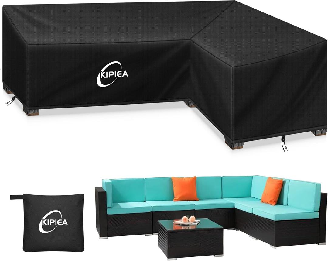 Kipiea Patio L-Shaped Sectional Sofa Cover, 420D Heavy-Duty Oxford Fabric Outdoor Sectional Cover with 6 Windproof Buckles, Anti UV and No Tears, No Fading (114Lx88Lx33.5Dx31H/24H inch)