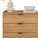 Prepac Simply Modern Nightstand Bedside Table, Natural Oak Nightstand for Bedroom, End Table with 3 Drawers 26.5" W x 26.75" H x 16" D