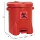Eagle 14 Gallon Biohazard Trash Can with Foot-Operated Self-Closing Lid, 22" x 18" x 21", Made in The USA from High-Density Polyethylene, Red, 947BIO