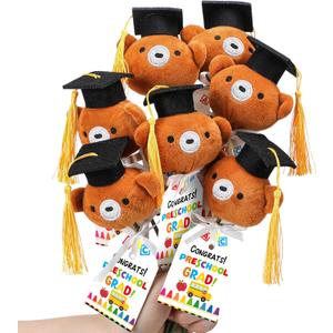 WinnerWhy 12 Sets Preschool Graduation Gifts Bear Bouquet with Card Mini Graduation Bears End of The School Gifts for Kids Students 2026 Grad Party Table Decor Keepsake Photo Props Vase Filler